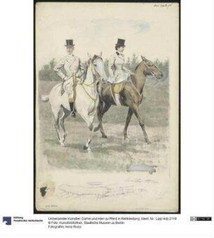 Dame und Herr zu Pferd in Reitkleidung