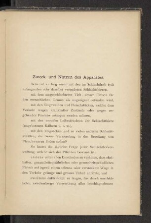 Zweck und Nutzung des Apparates.