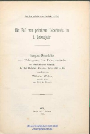 Ein Fall von primärem Leberkrebs im 1. Lebensjahr