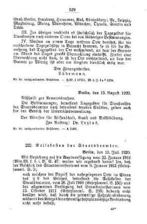 Reisekosten der Staatsbeamten : [A. Behörden und Beamte]