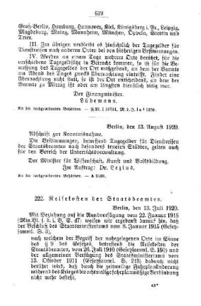Reisekosten der Staatsbeamten : [A. Behörden und Beamte]