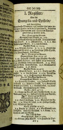 I. Register/ über die Evangelia und Episteln [...]