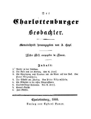 1846, Heft 1: Der Charlottenburger Beobachter : Monatsschrift