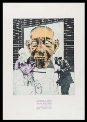 Druck des Künstlers Ulrich Baehr, Titel: Mittwoch. Reihe: 5 Radierungen aus Babylon, zwischen den Verhören, 1973