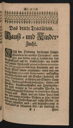 Das dritte Tractätlein. Hauß- und Kinder-Zucht