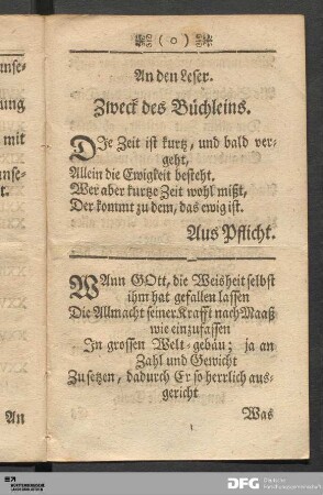 An den Leser. Zweck des Büchleins.