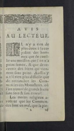 Avis au lecteur.