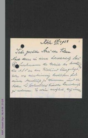 Briefkarte von Adele Meurer an Dorothee von Velsen