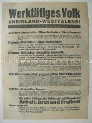 Flugblatt der KPD zur Reichstagswahl am 31.7.1932 mit einer Kampfansage an die "Papen-Diktatur"