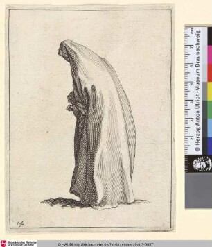 [A draped Woman; Frau mit langem Gewand in gebeugter Haltung, Rückenfigur]