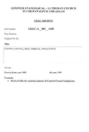 CENTRAL COUNCIL, GELC MEDICAL APPLICATIONS
