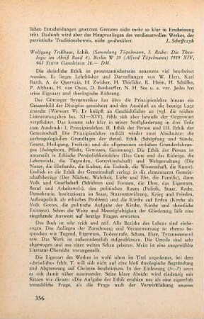 356-357 [Rezension] Trillhaas, Wolfgang, Ethik