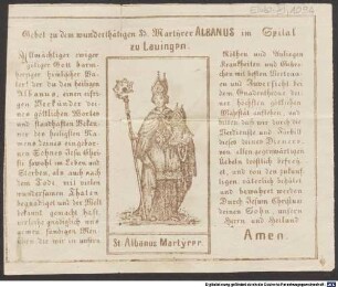 Gebet zu dem wunderthätigen H. Martyrer Albanus im Spital zu Lauingen