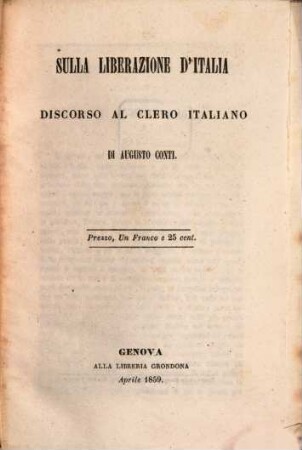 Sulla liberazione d'Italia discorso al clero italiano