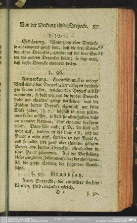 Von der Deckung ebner Dreyecke