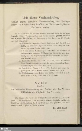Liste älterer Vereinsschriften