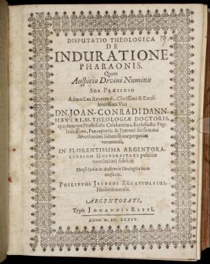 Disputatio Theologica De Induratione Pharaonis