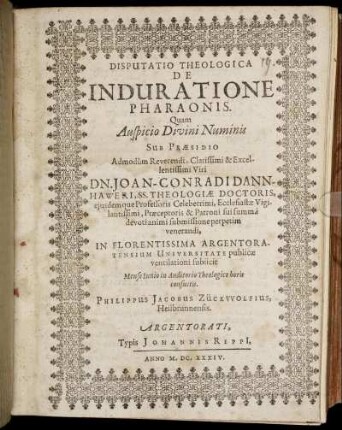 Disputatio Theologica De Induratione Pharaonis