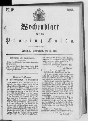 Nr. 19, Ausgabe vom 11. Mai 1861