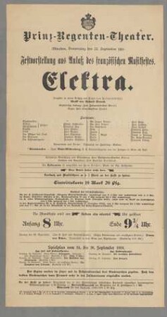 [Elektra] : [Erstaufführung München 22.9.1910]