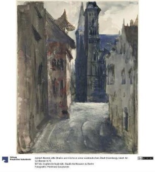 Alte Straße und Kirche in einer süddeutschen Stadt (Nürnberg)