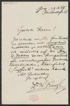 Brief an B. Schott's Söhne : 29.10.1889