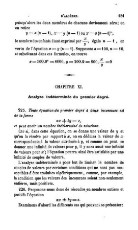 Chapitre XI. Analyse indéterminée du premier degré.