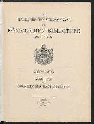 Bd. 11, 2: Verzeichniss der Griechischen Handschriften