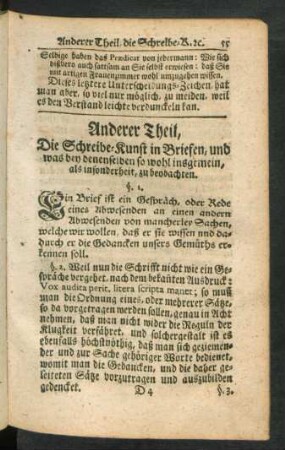 Anderer Theil, Die Schreibe-Kunst in Briefen, und was bey denenselben so wohl insgemein, als insonderheit, zu beobachten
