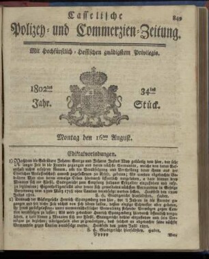 34tes Stueck, Montag den 16ten August 1802