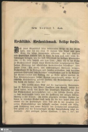 Kapitel 7. Kirchstühle. Kirchenschmuck. Heilige Geräte