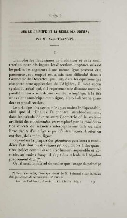 Sur le principe et la règle des signes.