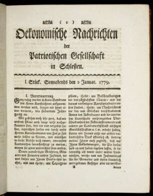 I. Stück. Sonnabends den 2 Januar. 1779.