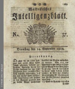 No. 37, Dienstag den 14. September 1802