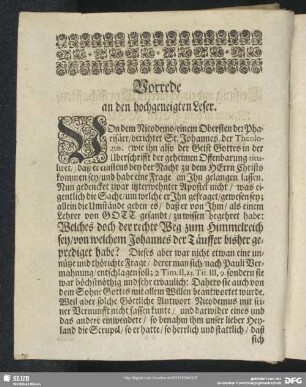 Vorrede an den hochgeneigten Leser