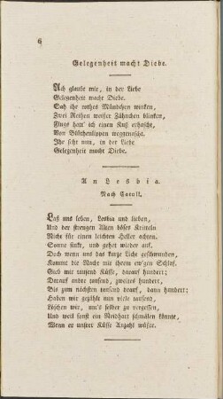 Gelegenheit macht Diebe. / An Lesbia. Nach Catull.