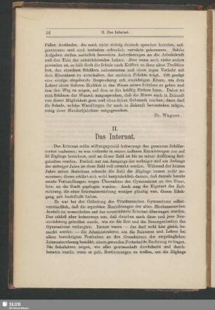 II. Das Internat