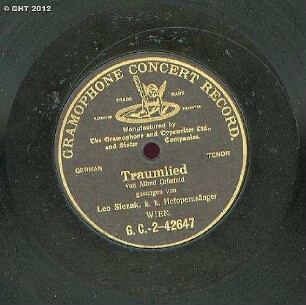 Gram.Con.Rec. Traumlied von Alfred Grünfeld ges. v. Leo Slezak, k. k. Hofopernsänger Wien Seiser 698