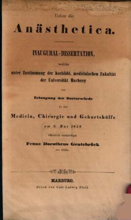 Über die Anaesthetica : (Inaug. - Diss.)