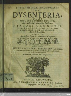 Theses Medicae Inaugurales De Dysenteria