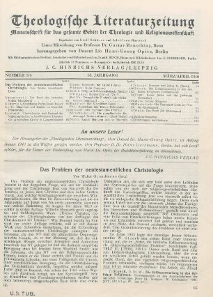 65-73 Das Problem der neutestamentlichen Christologie