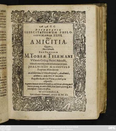 Disputatio Exercitationum Philosophicarum XLIII, De Amicitia