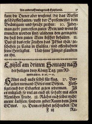 Epistel am dritten Sontage nach der heiligen drey König Tag/ ...