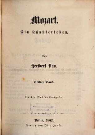 Mozart : Ein Künstlerleben. Von Heribert Rau. 3