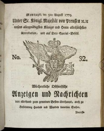 No. 32. Montags, den 9ten August 1779.