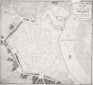 Plan von der Koenigl. Residenz-Stadt Dresden mit Project von Ausfüllung des Grabens gefertigt ao. 1760
