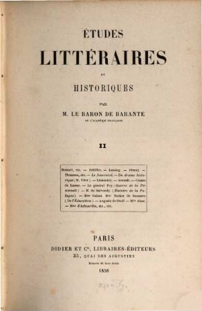 Études littéraires et historiques, 2