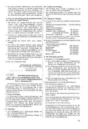 Durchführungsbestimmung zur 1. und 3. Zwischenprüfung bei der Ausbildung der an den Schulen tätigen Pionierleiter : 167/53 vom 1. Dezember 1953