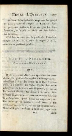 Henri L'Oiseleur Onzieme Empereur.