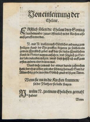 Von einleittung der Eheleut.